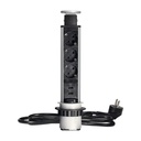 140375- Prise de bureau Pop up Ø6cm avec chargeur USB, câble de 1,8m et système de verrouillage, 3x2P+T (Schuko), pour Pays-Bas et Allemagne, Blanc - ORN