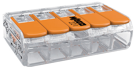 140401- WAGO Connecteur d'épissure à 5 conducteurs, 0,20-4,00 mm², 5 pièces.