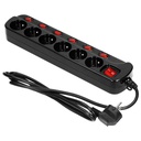 140400-Bloc multiprise 6 prises 2P+E, câble 3x1mm², longueur 1,5m. Interrupteur de protection thermique, 10A/230 VAC, noir