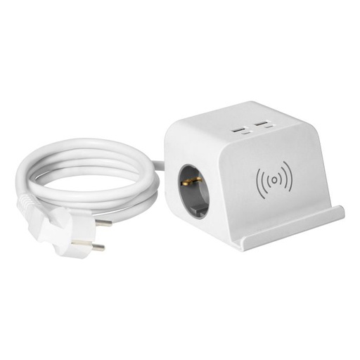 [ORNOR-AE-13249(GS)/W] 140489-Desktop power strip with USB charger, screw clamp and 1.4 m cable, 2x2P+E (Schuko), 4xUSB, white