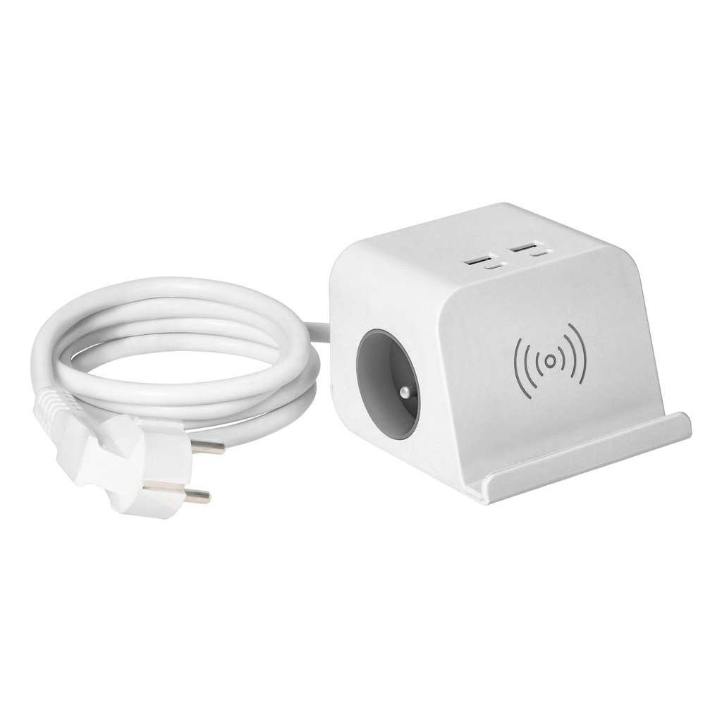 140509-Desktop power strip with USB charger, screw clamp and 1.4 m cable, 2x2P+E, 4xUSB, white