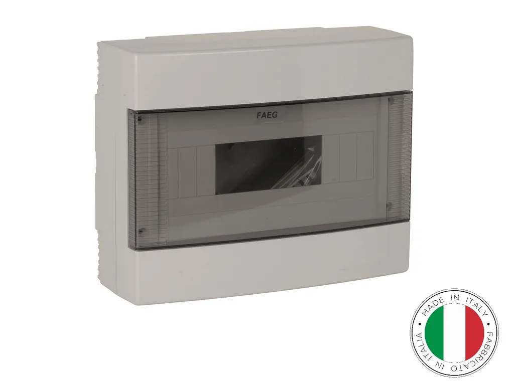 144120 - Boîtes de distribution, 12 modules, Gris RAL 7035 avec porte fumée 280x220x106mm IP40 -FAEG