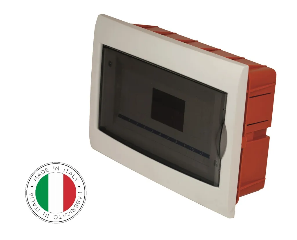 143120- Boîte de distribution à encastrer 12 modules avec cadre blanc et porte fumée 315x215x80mm IP40 FAEG