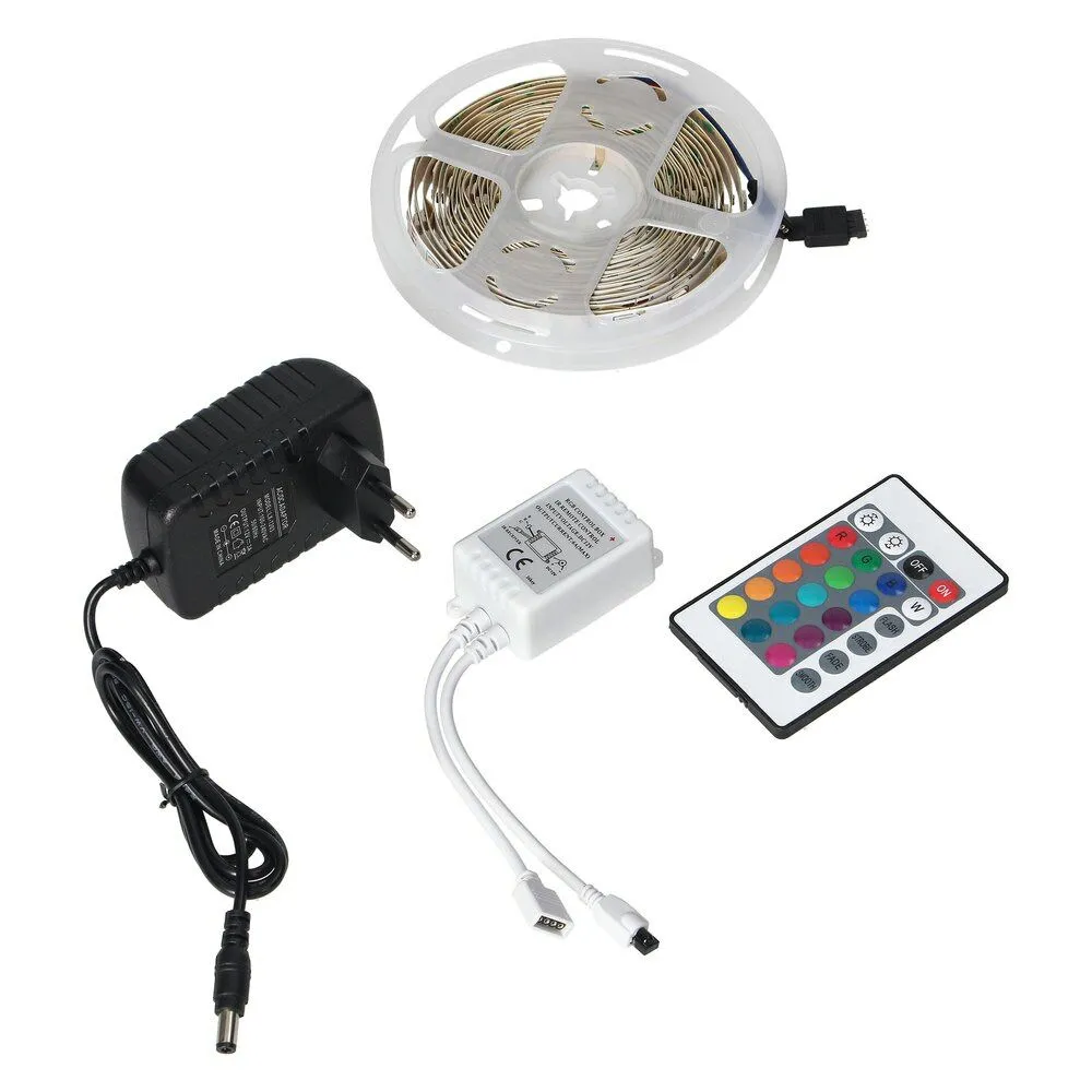 140515-Kit d'éclairage LED pour mobilier et décoration dans des pièces sèches 12V 100 30 led/m, 7,2W/m IP20 RGB, longueur 5m, incluant driver RGB et alimentation-ORN