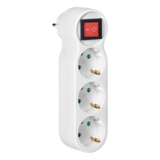 [ORNOR-AE-13254(GS)] 140523-Socket splitter 3x2P+E (Schuko) with central switch and a plug on top, white