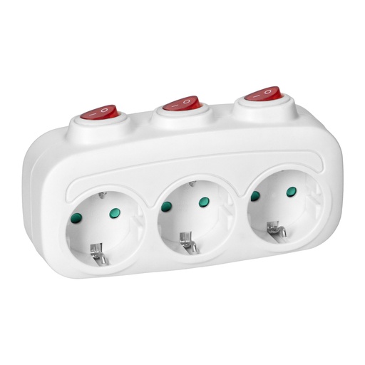 [ORNES-3(GS)] 140524-Socket splitter 3x2P+E (Schuko) with 3 individual switches