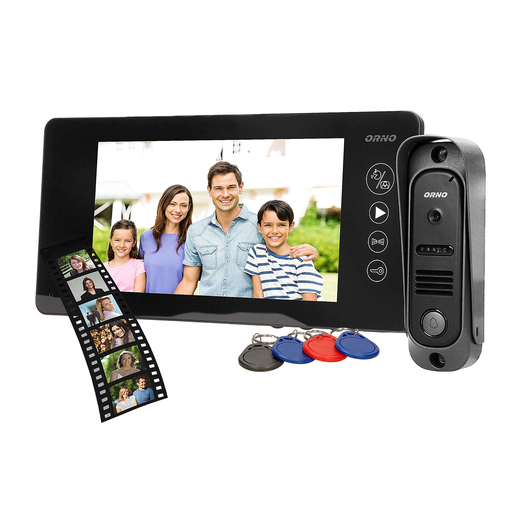140571 - ARCUS RFID, 7˝ single family video doorphone, black  9 selectable ringtones, a touch panel with backlit buttons and an additional gate control function, it supports two inputs (the possibility of connecting two video cameras)