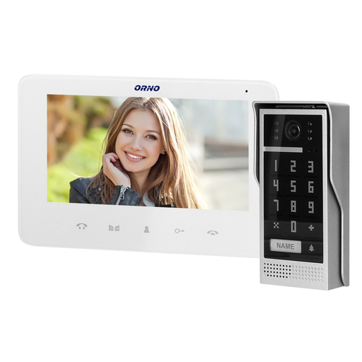 140576 - SCUTI 7" single family video doorphone set , white handset-free with multicolor 7" LCD screen, code lock and intercom function, surface-mounted
