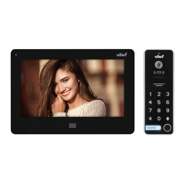 140591 - TAURI MEMO videodoorphone, black includes 7" LCD monitor, wide-angle video-camera, built-in memory card, additional SD card slot, numeric keypad and a RFID reader.