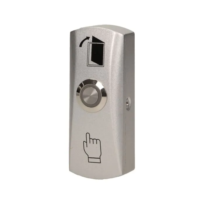143147- Exit button with LED backlight, surface mounted Solid, aluminum casing, equipped with a LED backlight button, enables the opening of a door equipped with electric strike