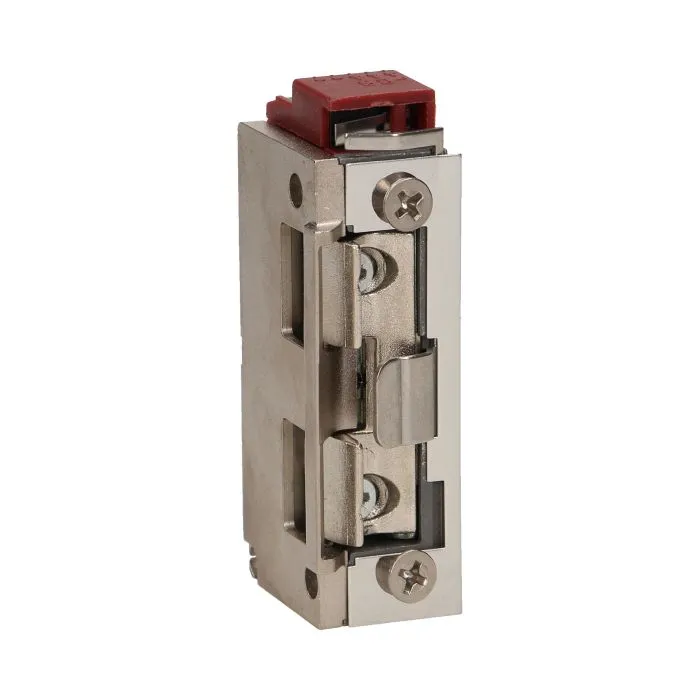 143171 - Electric strike with latch guide and unclosed door signalling, reversible, MINI 280mA for 12VDC