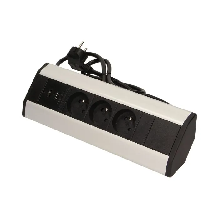 146567 - Furniture socket with USB charger and 1.8m cable 3 x 230V AC/16A; 3680W; IP20; 2xUSB; cabel lenght 1,8 m