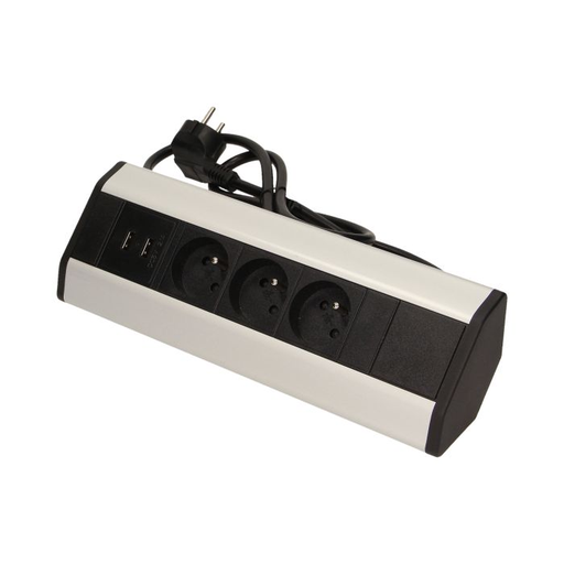 [ORNOR-AE-1360] 141177 - Furniture socket with USB charger and 1.8m cable 3 x 230V AC/16A; 3680W; IP20; 2xUSB; cabel lenght 1,8 m