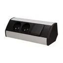 146565 - Furniture socket with switch, silverblack A set of three network sockets with grounding and current circuit's diaphragms with a switch, ideal for mounting in cabinets, display cases and display cabinets.