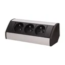 146559 - Furniture socket, silverblack A set of three network sockets with grounding and current circuit's diaphragms, ideal for mounting in cabinets, display cases and display cabinets.