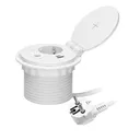 141159 - Recessed desk socket, white, Schuko Ø8cm with induction charger, 2 USB ports (A, C) for quick charging and 1.8m cable with cable gland, 2,4A 5V