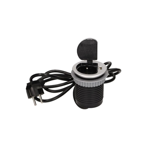 [ORNOR-AE-1373(GS)] 141155 - Flush-fitting furniture socket with USB charger and 1.8m cable, Schuko 230V AC, 1x16A, 230V AC, 5V DC/2,1A, 3680W, IP20