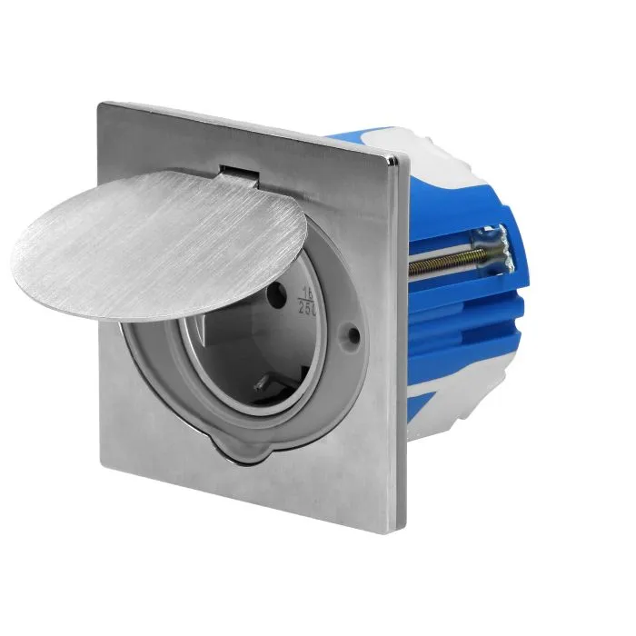141154 - Hermetic electrical socket, Schuko with a windproof junction box, IP55, stainless steel