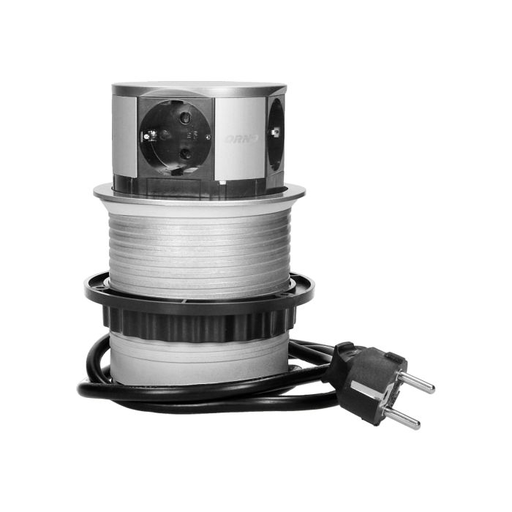 [ORNOR-AE-1341(GS)] 141149 - Flush-fitting furniture socket with 1.5m cable, Schuko 4 x 230V AC/16A; 3680W; IP20; cabel lenght 1,5 m