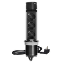 141148 - Recessed furniture socket Ø6cm with USB charger and 1.5m cable, 3x2P+E (Schuko), 2xUSB (type A and C), INOX