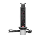 141143 - Pop up desk socket ⌀6cm with 1.8m cable, Schuko 3 x 230V AC/16A; 3680W; IP20; cabel lenght 1.8m, for use in furniture, silver