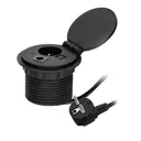 149467 - Recessed desk socket, black Ø8cm with induction charger, 2 USB ports (A, C) for quick charging and 1.8m cable with cable gland, 2,4A 5V
