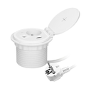 141140 - Recessed desk socket, white Ø8cm with induction charger, 2 USB ports (A, C) for quick charging and 1.8m cable with cable gland, 2,4A 5V
