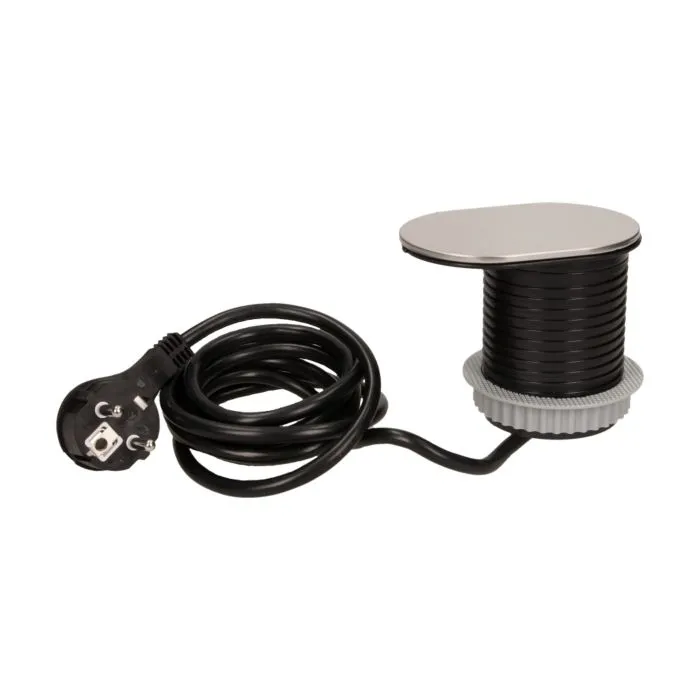141137 - Flush-fitting furniture socket with sliding cover, USB charger and 1.9m cable 2P+E, USB, cable: 1,9m