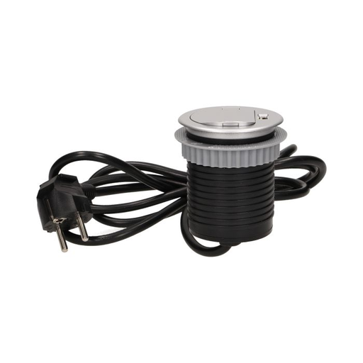 [ORNOR-AE-1373] 141135 - Flush-fitting furniture socket with USB charger and 1.8m cable 230V AC, 1x16A, 230V AC, 5V DC/2,1A, 3680W, IP20