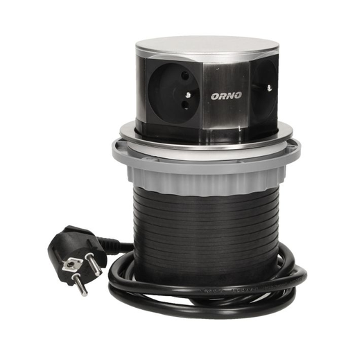 [ORNOR-AE-1380] 141126 - Flush-fitting furniture socket with 1.5m cable, INOX power supply: 230V AC, number of sockets: 4x16A/230V AC, max. load: 3680W, protection rating: IP20
