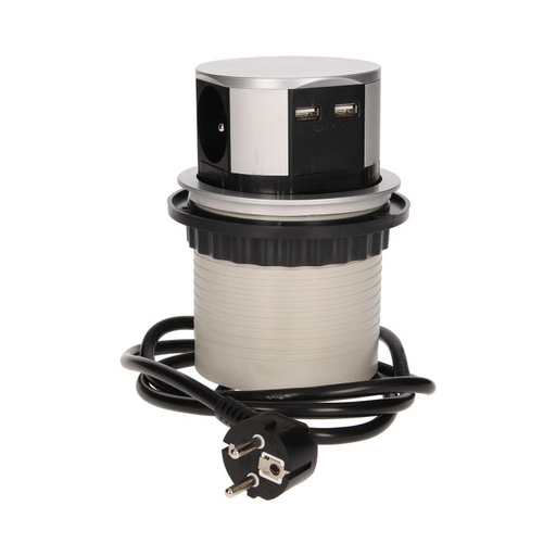 [ORNOR-AE-1342] 141125 - Flush-fitting furniture socket with USB charger and 1.5m cable 3 x 230V AC/16A; 3680W; IP20 ; 2 x output USB charger USB 5V DC; cabel lenght 1,5 m