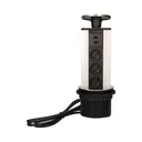 141123 - Pop up desk socket ⌀10cm with USB chargers and 1.8m cable, INOX 3 x 230V AC/16A; 3680W; IP20; cabel lenght 1,8 m, 2xUSB; for use in furniture, INOX