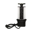 141122 - Pop up desk socket ⌀10cm with 1.8m cable, INOX 3 x 230V AC/16A; 3680W; IP20; cabel lenght 1,8 m,  for use in furniture; INOX