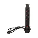141120 - Pop up desk socket ⌀6cm with USB chargers and 1.8m cable, INOX 3 x 230V AC/16A; 3680W; IP20; cabel lenght 1,8 m, 2xUSB; for use in furniture; INOX