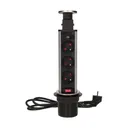 149446 - Pop up desk socket ⌀6cm with 1.8m cable, INOX 3 x 230V AC/16A; 3680W; IP20; cabel lenght 1.8 m, for use in furniture; INOX