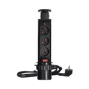 149445 - Pop up Ø6cm desk socket, black with 1.8m cable and locking system, 3x2P+E