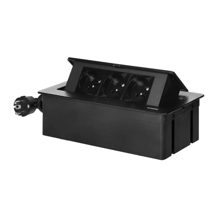 141113 - Set of furniture sockets REDE, 3x2P+E with 1.5m cable, black