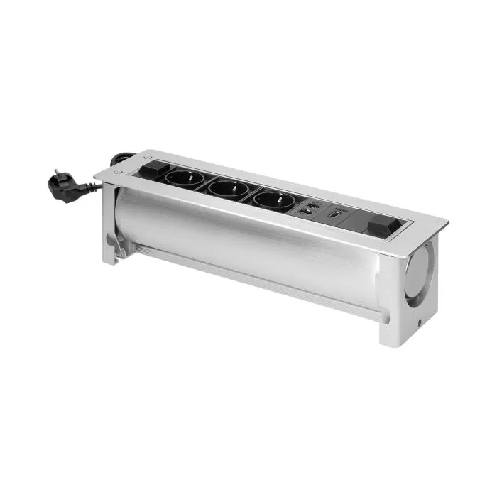 141109 - "Multi Recessed furniture socket with 1.5m cable, Schuko milled edge, 3x2P+E, 2x network socket, 1x HDMI socket, 230V AC/50 Hz;  3680W; cable length 1,5 m