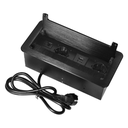141105 - Flush-mounted furniture Schuko socket, black with flat milled edge, anti-dust brush, USB charger and 1.5m cable, 2x2P+E, 2xUSB, 2xNET