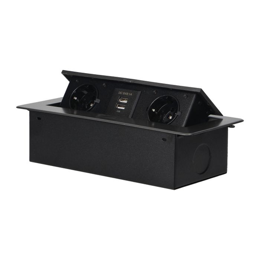 [ORNOR-AE-13109(GS)/GR] 141098 - Recessed furniture socket with two USB chargers, graphite 230V AC/ 50 Hz; 2 x 2P+E (Schuko); 3600W; USB output: 5V DC/2,1A; available colors: graphite