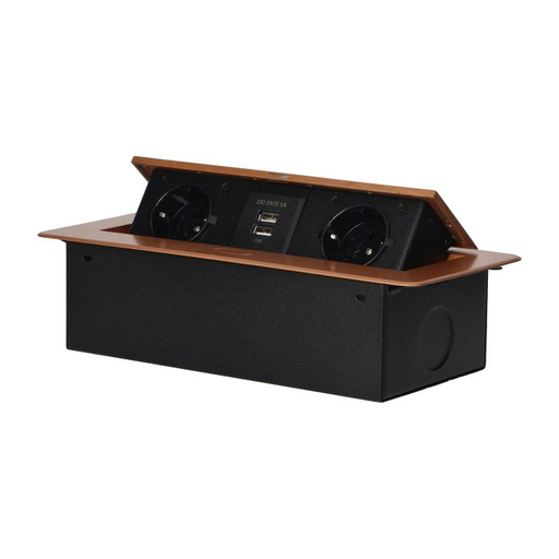 [ORNOR-AE-13109(GS)/C] 141097 - Recessed furniture socket with two USB chargers, gold 230V AC/ 50 Hz; 2 x 2P+E (Schuko); 3600W; USB output: 5V DC/2,1A; available colors: gold