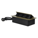 141092 - Recessed furniture sockets, brass color in a housing with a flat edge and a 1.5 m cable, 3x2P+E (Schuko)