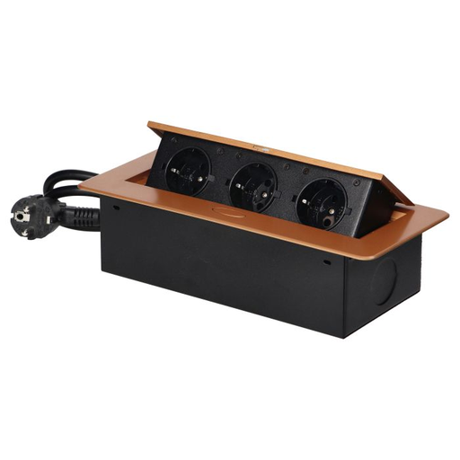 [ORNOR-AE-1337(GS)/C] 141091 - Recessed furniture sockets, gold in a housing with a flat edge and a 1.5 m cable, 3x2P+E (Schuko)