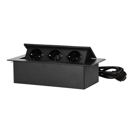 [ORNOR-GM-9033(GS)/B] 141090 - Recessed furniture socket with 1.5m cable, black, Schuko power supply: 230V AC / 56-60Hz; maximum load: 3680W; protection rating: IP20; colour: silver