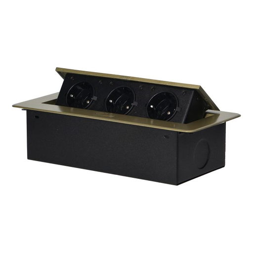 [ORNOR-AE-1336(GS)/BR] 141086 - Recessed furniture sockets, brass color in housing with flat edge, 3x2P+E (Schuko), no cable included