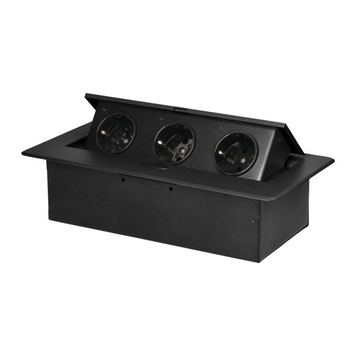 [ORNOR-GM-9032(GS)/B] 141084 - Recessed furniture socket with flat milled edge, 3x2P+E (Schuko), schwarz