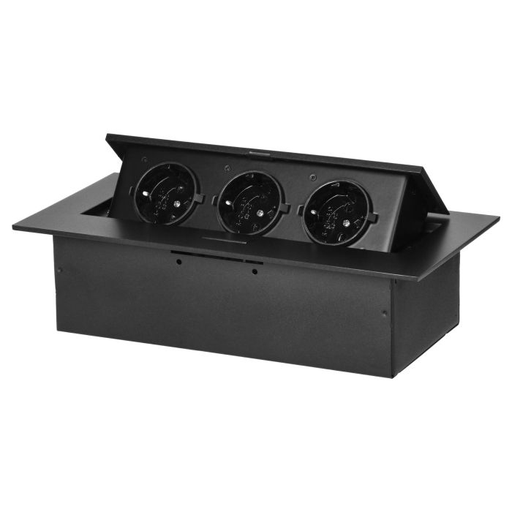 [ORNOR-GM-9036(GS)/B] 141080 - Recessed furniture socket with flat edge, 3x2P+E (Schuko), black