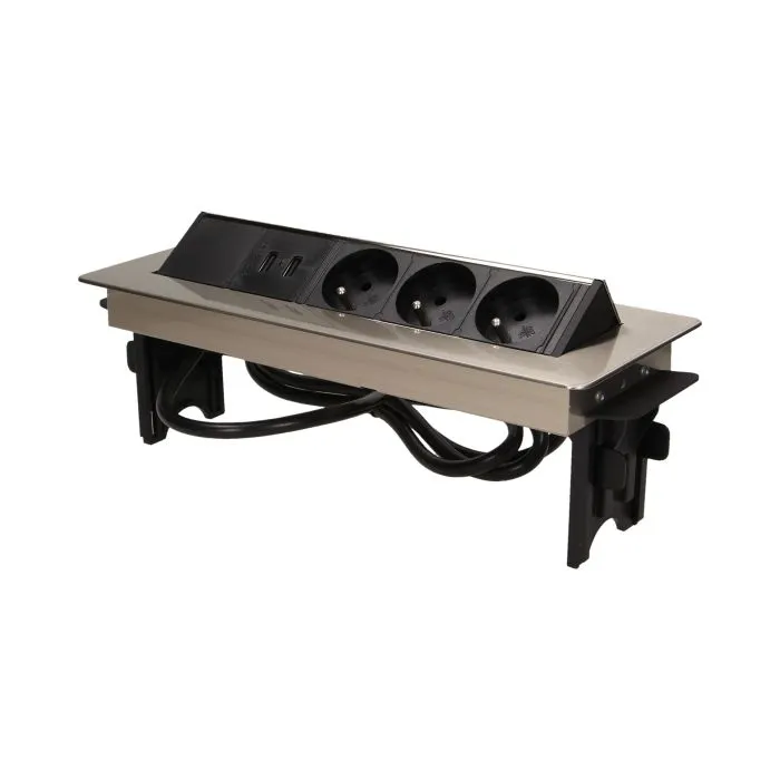 149410 - Recessed furniture socket with two USB chargers and 1.8m cable 3 x 230V AC/16A; 3680W; IP20; 2xUSB; cabel lenght 1,8 m