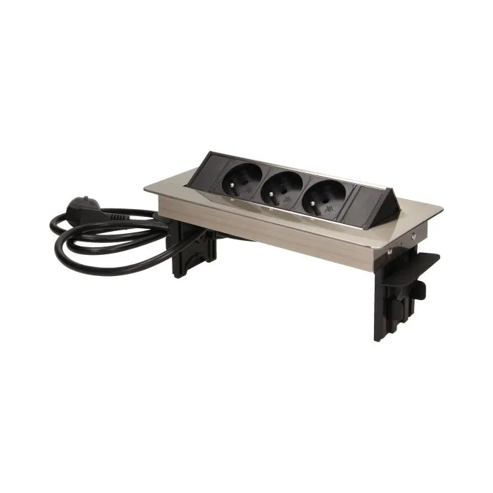 141074 - Recessed furniture socket with 1.8m cable 3 x 230V AC/16A; 3680W; IP20; cabel lenght 1,8 m