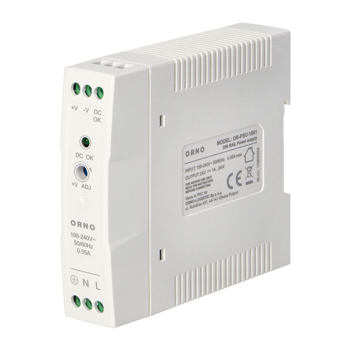 140829 - Industrial power supply for a DIN rail, 24VDC, 1A, 20W, plastic housing